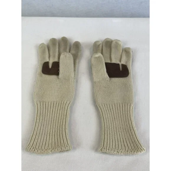 Vintage Suede And Knit Gloves Mittens Beige Cream Brown - Picture 5 of 10